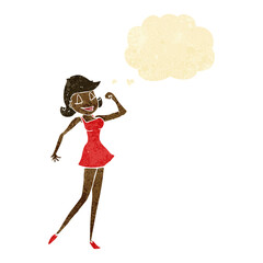 cartoon woman with can do attitude with thought bubble