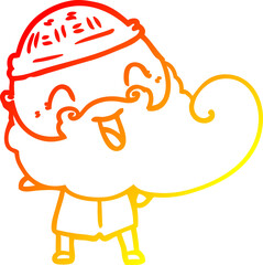warm gradient line drawing happy man with beard and winter hat