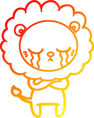 warm gradient line drawing crying cartoon lion