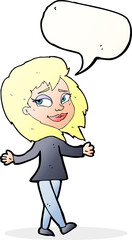 stress free woman cartoon with speech bubble