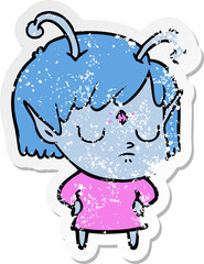 distressed sticker of a cartoon alien girl