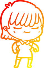 warm gradient line drawing cartoon woman