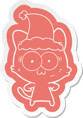 cartoon  sticker of a surprised cat wearing santa hat