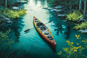 Fototapeta na wymiar A kayak floating on a river - Generative AI