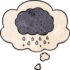 cartoon cloud raining and thought bubble in grunge texture pattern style