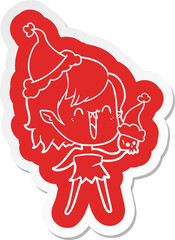 cute cartoon  sticker of a happy vampire girl wearing santa hat