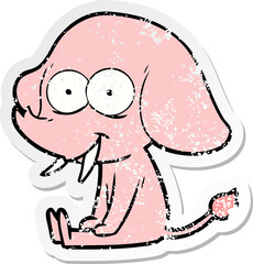 distressed sticker of a happy cartoon elephant