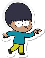 sticker of a nervous cartoon boy