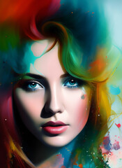 Digital portrait of a beautiful face. Illustration of a beautiful girl. Beautiful woman painting.