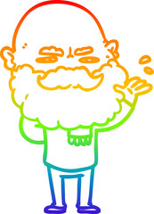 rainbow gradient line drawing cartoon dismissive man with beard frowning