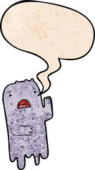cartoon ghost and speech bubble in retro texture style