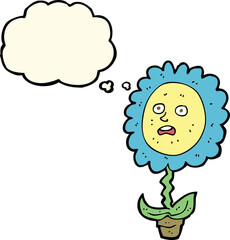 cartoon flower with face with thought bubble