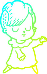 cold gradient line drawing cartoon woman