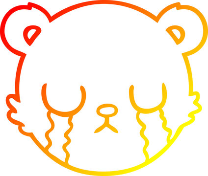 Warm Gradient Line Drawing Cute Cartoon Teddy Bear Face Crying