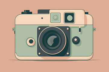 An illustration of an analogue camera on a brown background 