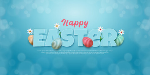 happy easter illustration with element decorations