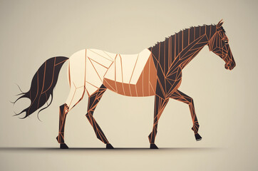 A minimalistic illustration of a brown and white horse 