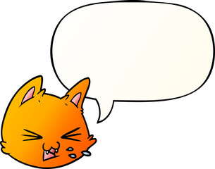 spitting cartoon cat face and speech bubble in smooth gradient style