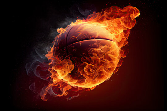 Glowing Ball Burning on Fire in Orange Flames, Giving off Heat and Smoke for Competitive Basketball