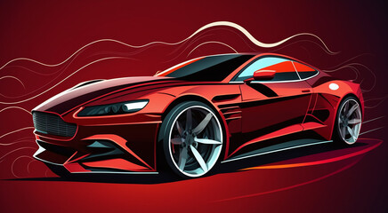 Fototapeta na wymiar Illustration of a red sports car on a red background 