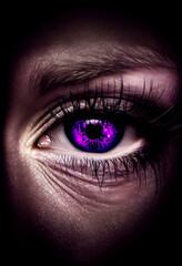 Generative AI render of a surreal purple human eye