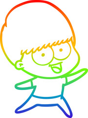 Fototapeta premium rainbow gradient line drawing happy cartoon boy