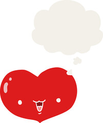 cartoon love heart character and thought bubble in retro style