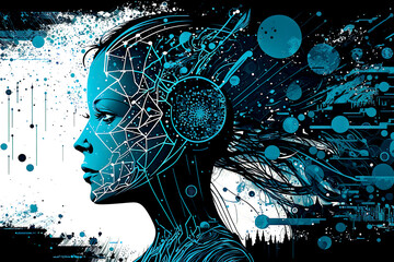 Illustration, technology, concept, IA, digital art, woman, idea, mind, future, creativity, design, imagination, science, brain, wallpaper, web, internet, communication