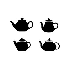 set of flat teapot silhouette icon vector