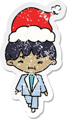 christmas distressed sticker cartoon of kawaii boy