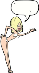 cartoon woman in bikini with speech bubble