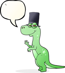 speech bubble cartoon dinosaur wearing top hat