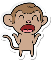 sticker of a shouting cartoon monkey shrugging shoulders