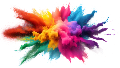 Foto op Plexiglas Colorful paint splashes png, Colored powder explosion. Paint holi, Mix rainbow splash on isolated white background © gfx_nazim