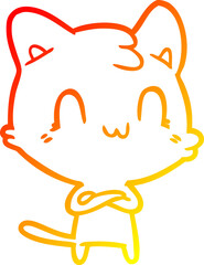 warm gradient line drawing cartoon happy cat