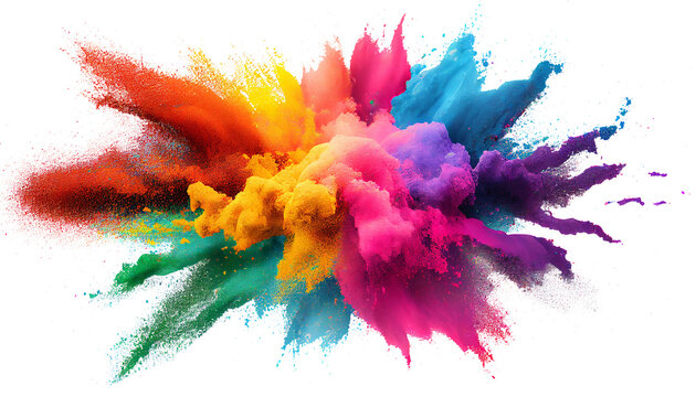 Colorful paint splashes png, Colored powder explosion. Paint holi, Mix rainbow splash on isolated white background Generative AI