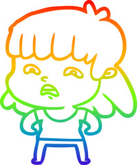 rainbow gradient line drawing cartoon worried woman