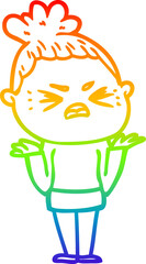 rainbow gradient line drawing cartoon angry woman