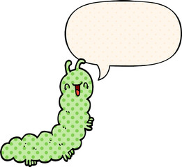 cartoon caterpillar and speech bubble in comic book style