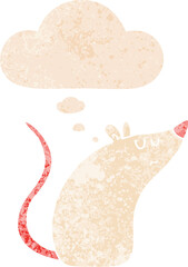 cartoon white mouse and thought bubble in retro textured style