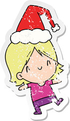 christmas distressed sticker cartoon of kawaii girl