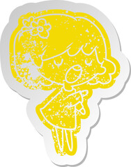 distressed old sticker of a cute kawaii girl