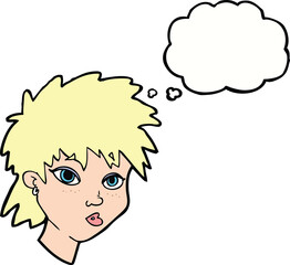 cartoon curious girl with thought bubble