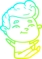 cold gradient line drawing happy cartoon man sitting