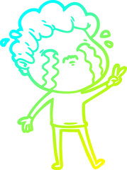 cold gradient line drawing cartoon man crying