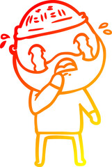 warm gradient line drawing cartoon bearded man crying