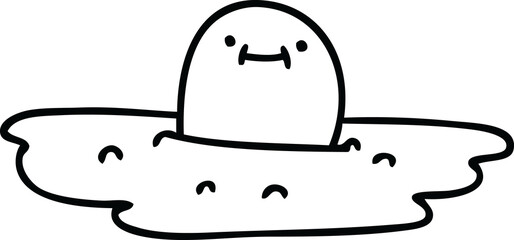 quirky line drawing cartoon fried egg