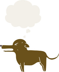 cartoon dog and thought bubble in retro style