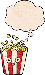 cartoon popcorn and thought bubble in grunge texture pattern style