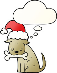 cute christmas dog and thought bubble in smooth gradient style